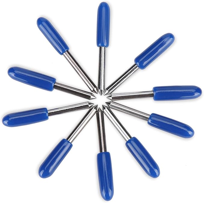 HQMaster 60 Degree Tungsten Steel Lettering Blade Vinyl Cutter Blades for Roland Cutting Plotter, Blue Cap Pack of 10
