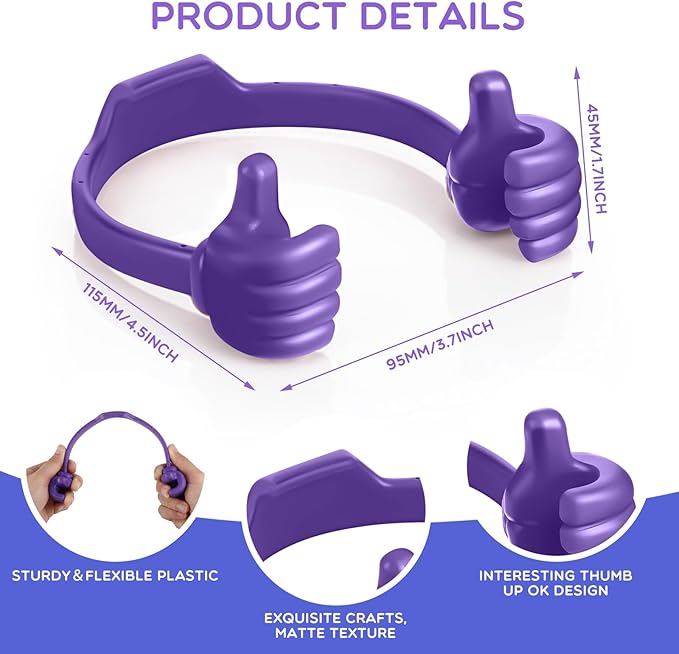 Yaomiao 8 Pcs Thumbs up Cell Phone Stands Universal Cell Phone Holder Flexible Mobile Phones Stand Adjustable Smartphone Stand Holder for Desk Offices Bedrooms Airplanes Travel(Purple)