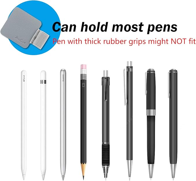 ProCase (5 Pack Pen Loop Holder for Notebooks Journals Planners Tablet Case, Self Adhesive Leather Pencil Holder with Elastic Loop for Pens, Apple Pencil, Stylus Pen -Grey