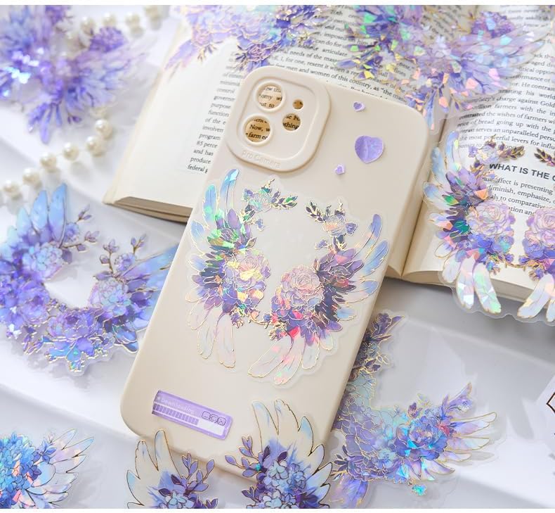 40Pcs Large Gilt Flower Wings Stickers for Scrapbooking,Self-Adhesive Floral WingsStickers Scrapbook Supplies Journaling Stickers for Water Bottle Adult Card Making Letters DIY Cards Decoration - Image 3
