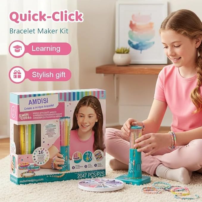 Quick-Click Bracelet Maker Kit: 2047pcs Beads & Charms, DIY Jewelry Making Kit with 23 Colors, Easy Click Threading Bead Carousel, Friendship Bracelet Kit for Kids & Teens, Craft Gift for Girls