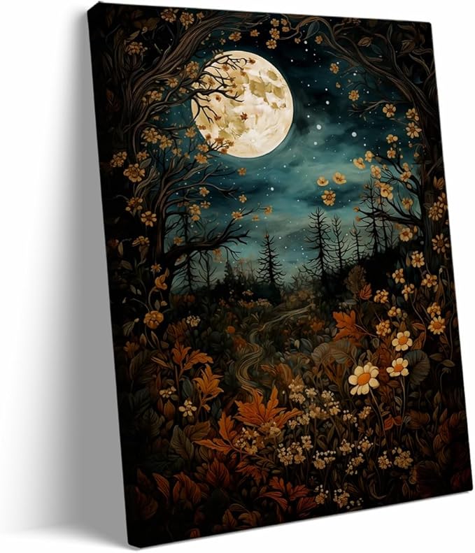 Vintage Moon Posters Painting Art, William Morris Full Moon Above Woodland Print - Morris Exhibition Print,Botanical Art Wall Decor for Bedroom Kitchen Living Room Office 24x36in Large Frame Wall Art