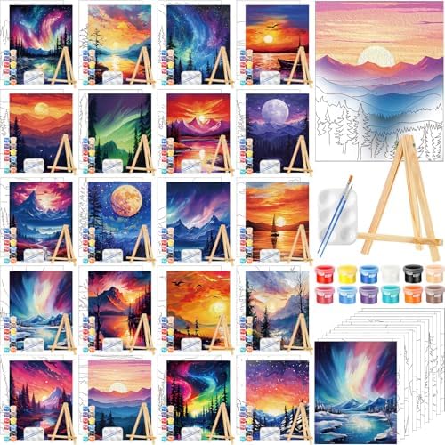 Zhanmai 20 Set Pre Drawn Canvas Painting Kit, Astronomical Landscape by Zhanmai