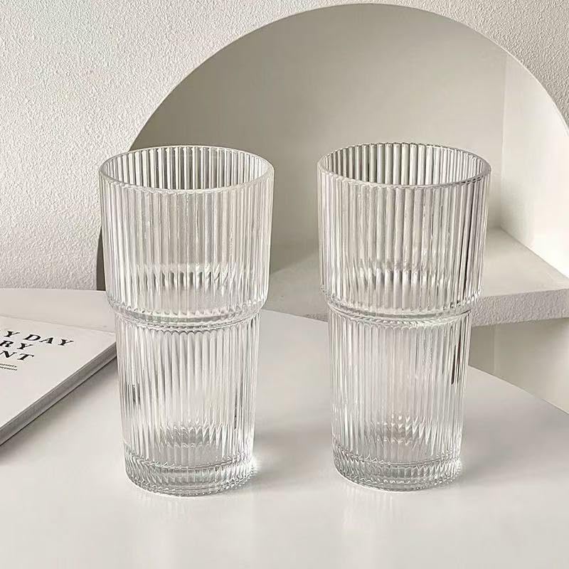 20oz Ribbed Glass Tumbler with Straw & Lid – 2 Pack Iced Coffee Cups,Glass Mug for Cold & Hot Beverages Travel Cup for Smoothies, Tea, and Juice - Image 3