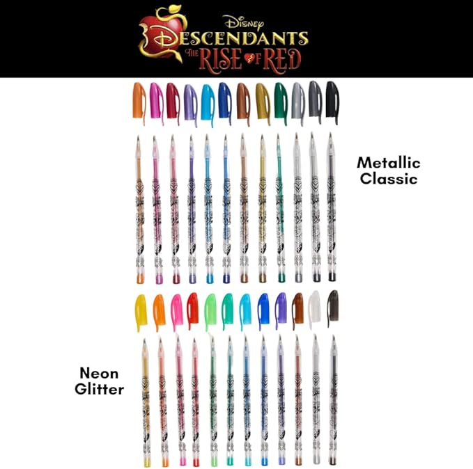 Disney Descendants the Rise of Red Gels Pen Set for Kids, 24 Pack with Glitter Gel Pens, Cute Pens for Girls