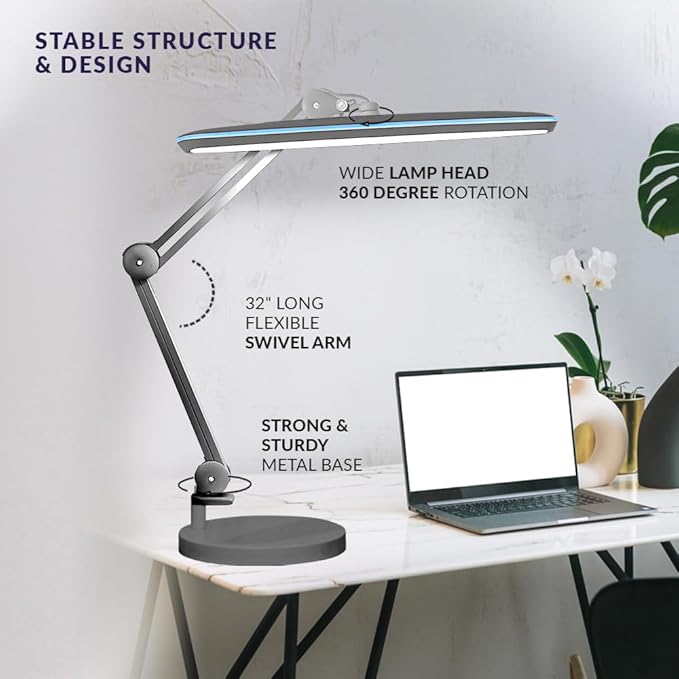 Neatfi XL 2,200 Lumens LED Task Lamp, 24W, 117 Pcs SMD LED, 23 Inches Ultra Wide Lamp, 4 Level Brightness Dimmable, Eye-Caring Light, Glare Free (Non-CCT with Base, Silver)