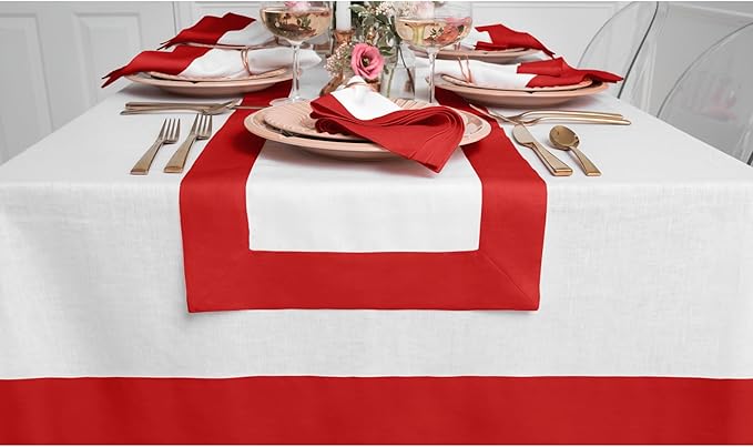 Solino Home Linen Table Runner 90 Inches Long - Red and White 100% Pure Linen 14 x 90 Inch Table Runner for Dining, Valentines, Winter - Contempo