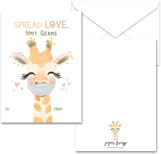 Paper Frenzy Quarantine Masked Giraffe Valentines - 25 pack WITH ENVELOPES