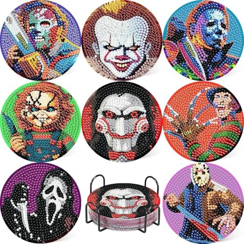 8 Pcs Horror Diamond Art Coasters Kits, Diamond Painting Coasters Kits ﻿ ﻿ by NEGEKFKX