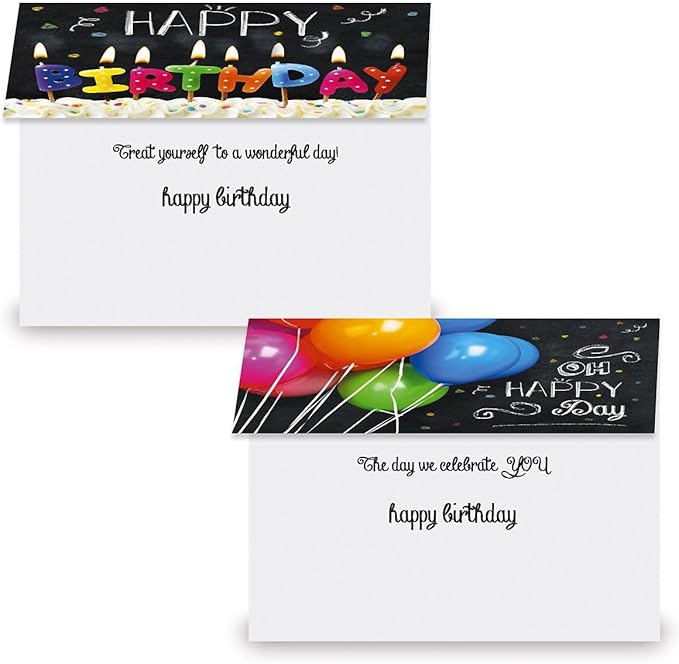 Current Blackboard Happy Birthday Greeting Card Set - Value Pack of 20 Cards With White Envelopes, 10 Designs, Large 5" x 7" Assortment