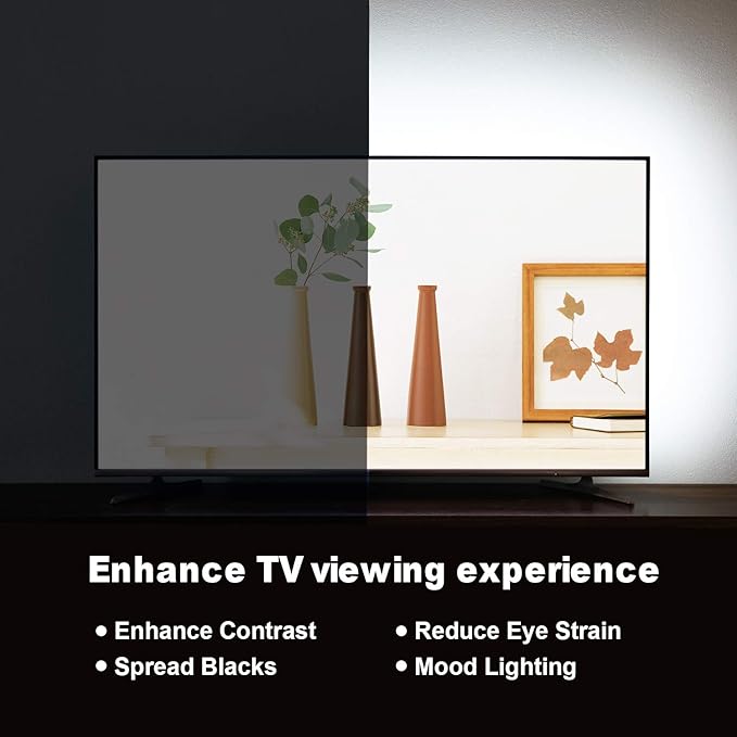 HAMLITE TV Bias Lighting 6500K True White for 70 72 75 80 82 85 Inch TV, 18Ft USB TV LED Backlight with RF Remote Cover 4 Sides Behind TV Background Room Decor Gaming Light for Men Ambient Mood Light