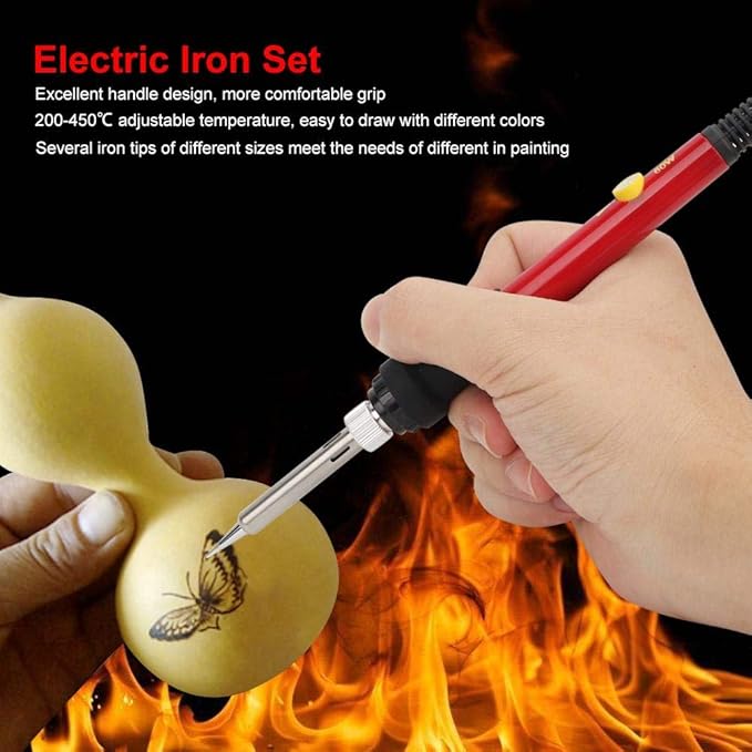 Wood Burning Kit, 200-450℃ Adjustable Temperature Professional Carving Embossing Soldering Tool with 27 Iron Tips