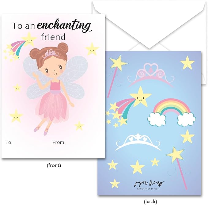 Paper Frenzy Fairy Themed Valentine Cards WITH ENVELOPES- 25 Pack