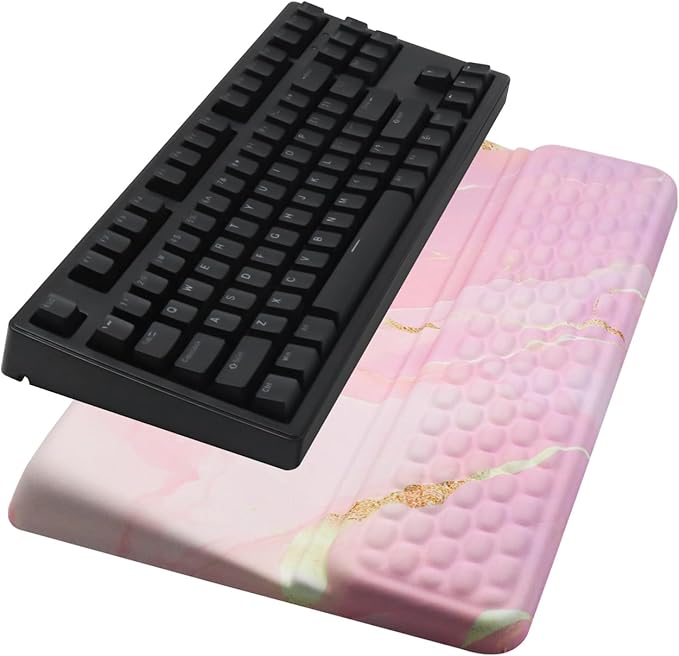 Computer Keyboard Stand Pad with Wrist Rest, Ergonomic Comfy Tilted Keyboard Holder, Keyboard Tray Support for Office Home (Marble Pink)