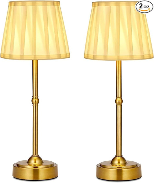 Cordless Battery Operated Table lamp Set of 2, 6000mAh Rechargeable Small Bedside Lamp, Gold Desk Lamp for Living Room Dining Room, Bedroom, Bedside, Balcony