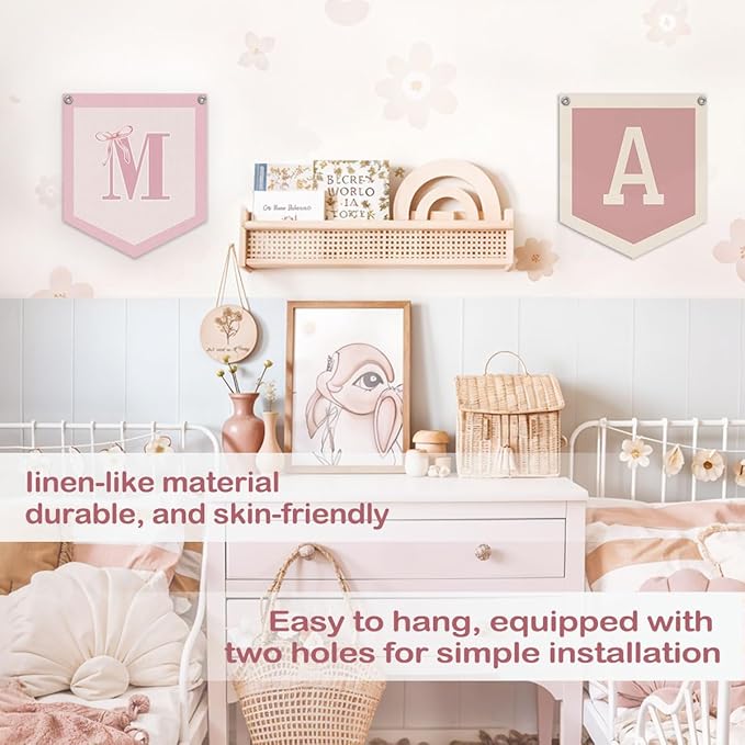 Lacama Initial Personalized Preppy Banner, Baby Shower Decor Girl Nursery Decor, Coquette Pink Bow Teen Girl Gifts, Vintage Room Toddler Room Bedroom Playroom Front Door Birthday Gift(M)