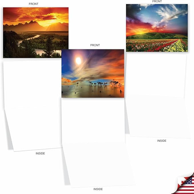 The Best Card Company - 20 Landscape Nature Note Cards Blank (4 x 5.12 Inch) (10 Designs, 2 Each) - Sun Settings AM1740OCB-B2x10