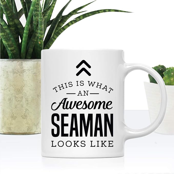 Andaz Press 11oz. Ceramic Coffee Tea Mug Thank You Gift, This is What an Awesome Seaman Looks Like, 1-Pack, Birthday Christmas Gift Ideas Coworker Him Her, Includes Gift Box