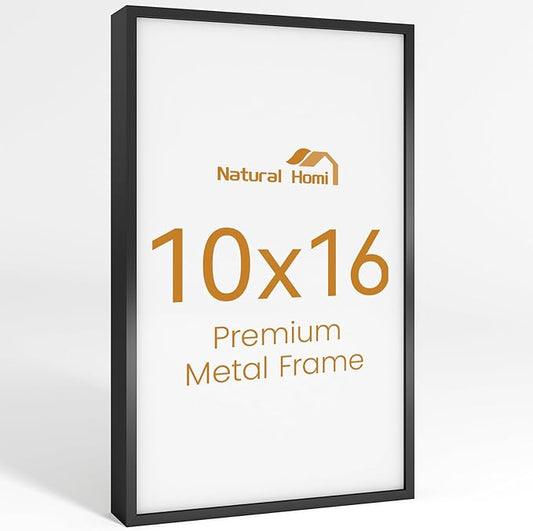 10x16 Aluminum Metal Picture Frame,Tempered Glass Black Photo Frame 10x16 for Family Photo,Posters,Art,Document to Wall Mount Horizontally or Vertically