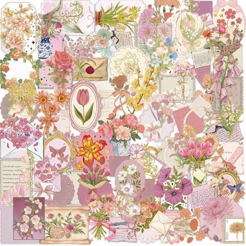 50 PCS Gold Stamp Stickers for Scrapbooking Journaling Junk Journal Scrapbook Supplies - Waterproof Transparent PET Aesthetic Decals for Resin Crafts Decorative Art Crafts (Gold Stamp) by Unknown