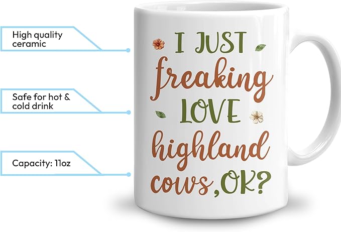 Hyturtle Personalized Mug Gift For Cute Highland Cow Lover - I Just Freaking Love Highland Cows - Cow Gift For Women - Animal Lover Gift - Birthday - Custom Name Coffee Cup Ceramic Mug 11oz - 15oz
