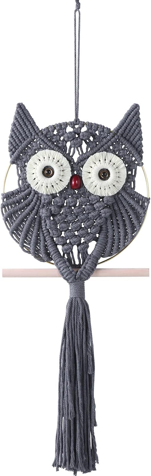 MVSUTA Owl Grey Cotton Handmade Macrame Wall Hanging Tapestry Home Decor Art and Gray Craft Wonderful Woven Boho Ornament for Office Bedroom Apartment Living Nursery Gallery,1pc Middle size:9.8" W x