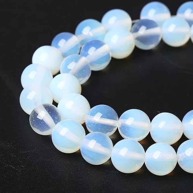 12mm 32pcs AAA Natural Stone Beads White Opal Round Loose Crystal Energy Healing Power Stone Beads for Jewelry Making DIY Bracelet (12mm, White Opal Stone)