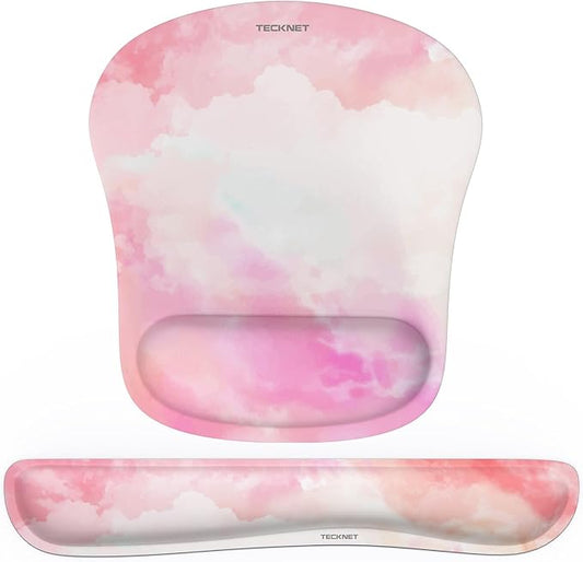 TECKNET Keyboard Wrist Rest and Mouse Pad with Wrist Support, Memory Foam Set for Computer/Laptop/Mac, Lightweight for Easy Typing & Pain Relief Ergonomic Mousepad (Pink Flower)