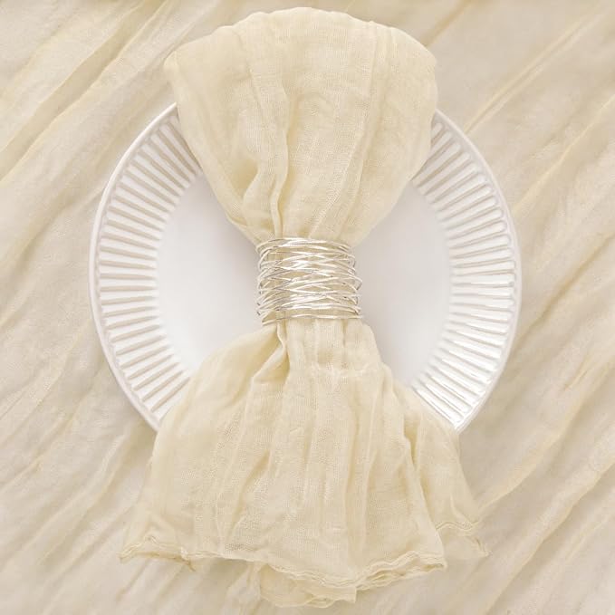 30 Pack Beige Cheesecloth Napkins Christmas Cloth Napkins Set of 30 Cream Holiday Dinner Napkins Bulk 21x21 Inches for Wedding Bridal Shower Baby Shower Xmas Parties