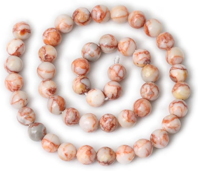 45PCS 8mm Natural Red Network Stone Round Loose Beads for Jewelry Making DIY Materials 1 Strand 15"
