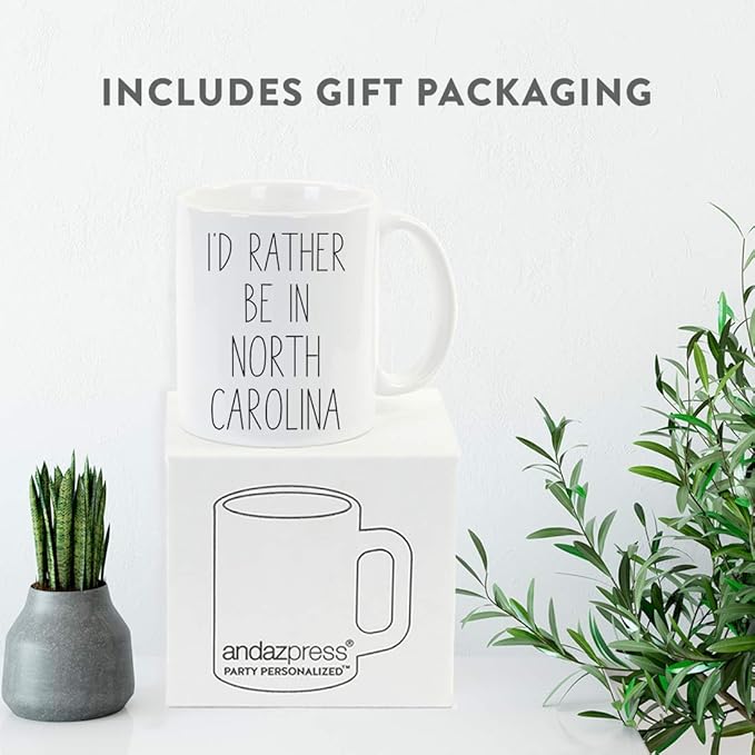 Andaz Press U.S. State 11oz. Coffee Mug Gift, I'd Rather Be in North Carolina, 1-Pack, Long Distance College Going Away Study Abroad Birthday Christmas Gifts