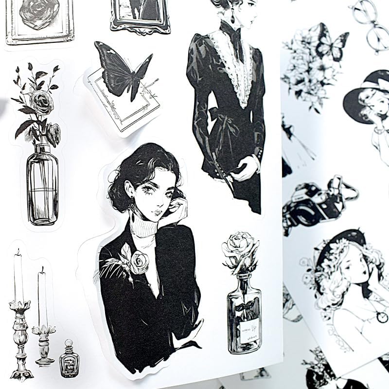 Alideco 20pcs Vintage Scrapbook Stickers Europe and The United States Figure Flowers Sticker Book for Adults Sticker journaling Stickers for Scrapbooking (heiqun) - Image 5