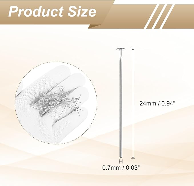 HARFINGTON 100pcs Flat Head Pins 0.94" 24mm Needles Bulk for Earring Pendant Necklace Bracelet Charm Jewelry Making Findings DIY Craft, Silver Tone