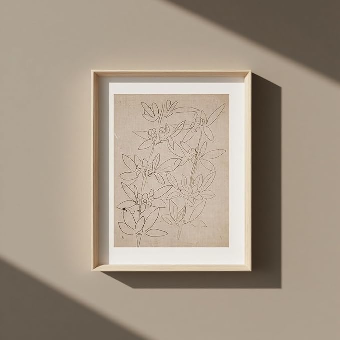 MOXELART Framed Wall Art for Living Room, Vintage Botanical Sketch Art Canvas Prints, Minimalist Artwork Home Decor, Retro Plant Wall Decor for Bedroom Bathroom Office
