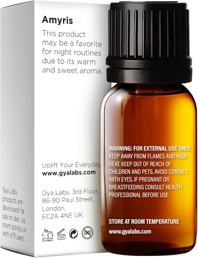 Gya Labs Amyris Essential Oil - 0.34 Fl Oz - for Hair, Skin, Diffuser, Aromatherapy & DIY Candle Making Scent