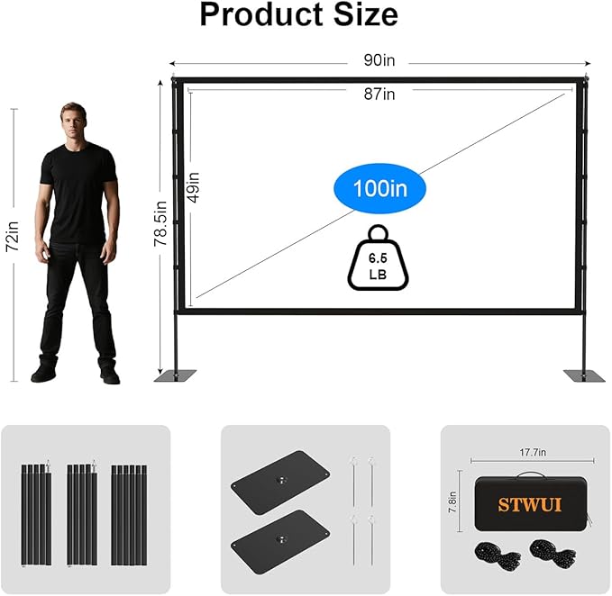 Projector Screen with Stand - 100 Inch Outdoor Projector Screen Portable Projector Screens 16:9 4K HD Outdoor Movie Screen with Carry Bag Can Enioy Home Theater Projection Screen