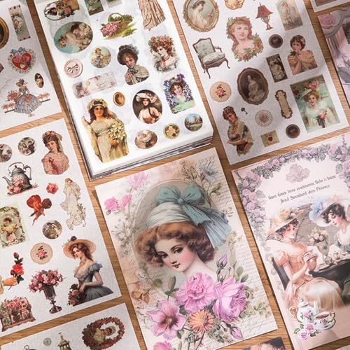 Vintage Scrapbook Sticker Book for Adults, 50 Sheets Aesthetic People Stickers Book for Scrapbooking with 480pcs Washi Stickers and 20 Sheets of Scrapbook Paper Ephemera for Junk Journals Supplies - Image 2