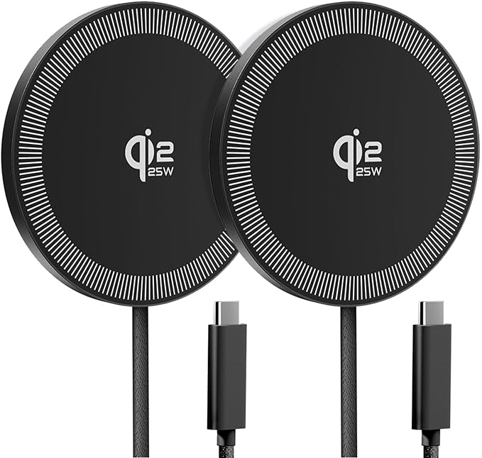 25W Magnetic Wireless Charger for iPhone 17/16, Qi2 Fast Charging Pad for iPhone 17/16/15/14/13/12 Series for AirPods, Strong Magnet, Ultra-Thin &Portable Charger Mat for Desk & Bedside (Black, 2Pack)