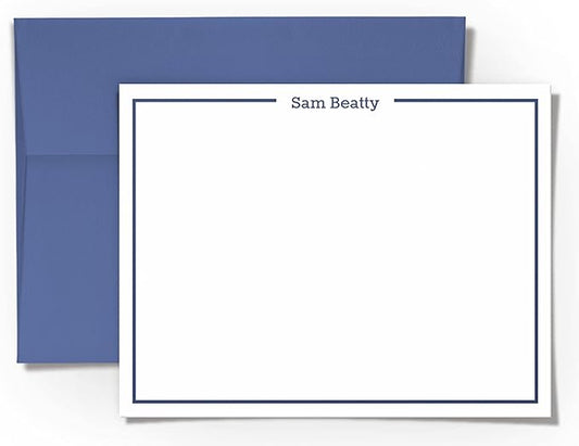 Personalized Stationery Note Cards and Envelopes for men - Custom Flat Note Cards Stationery Set - Choose Ink and Envelope Colors
