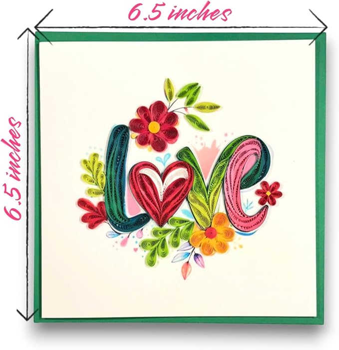 Handmade Quilling Love Greeting Card Unique Floral Art Gift for Her Romantic Anniversary Birthday Valentine Special Occasion Keepsake