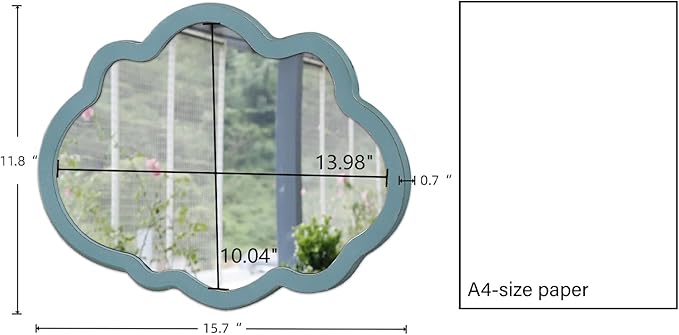 Small Blue Wall-Mounted Mirrors 12 X 16 Inch, Wood Frame Cloud Teal Mirror Decor for Living Room Hallway, Wall Hanging Handmade Distressed Finish Decorative Cute Nursery Mirrors for Wall Boy