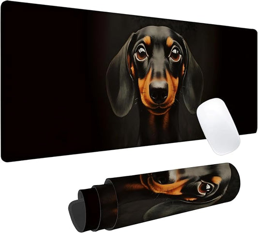 Dachshund Gaming Mouse Pad, Office Desk Mat, Anti-Slip Rubber Base Cool Aesthetic Mouse Pads for Computer Laptop Keyboard School Home Desktop Gamer Home Accessories Decor 31.5" x 11.8"