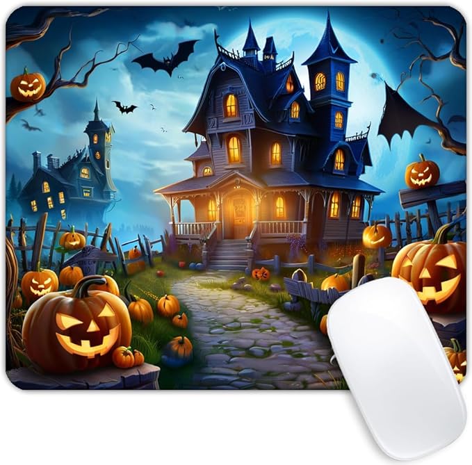 Square Mouse Pad Halloween Pumpkin Lanterns,Gaming Mouse Pads for Desk,Soft Computer Waterproof Non-Slip Mouse Mat