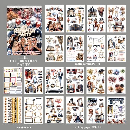 Snycler The Celebration Party Theme Sticker Scrapbooking Supplies for Junk Journal, 20 Sheets PET Stickers - Vintage Journaling Stickers, Ephemera Sticker Book Pre Cut, Junk Journal Supplies - Image 6