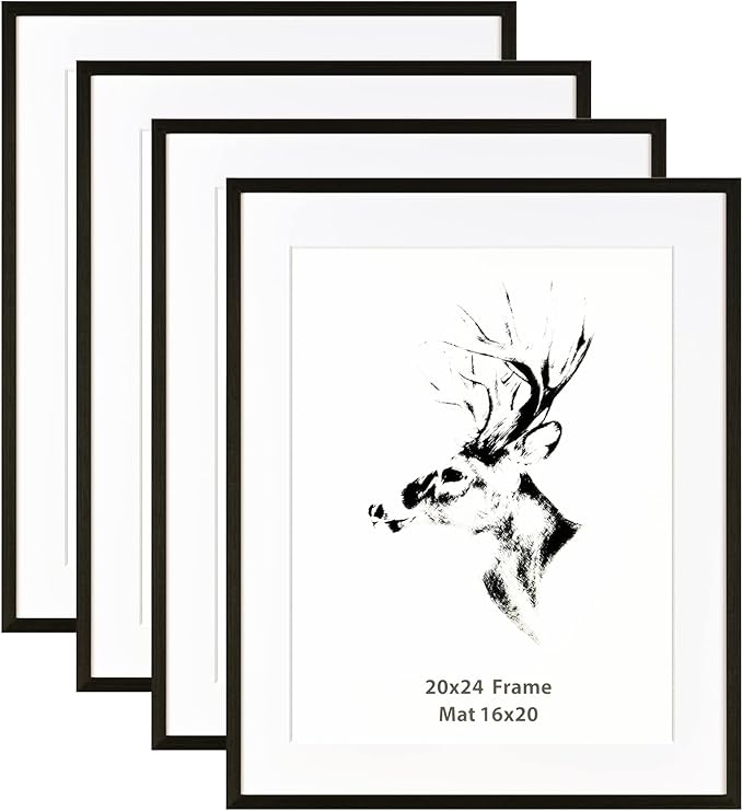 Yaetm 20x24 Black Picture Frame with Mat for 16x20 Set of 4, Solid Wood Gallery Wall Frame for Photos, Posters & Art Prints, Horizontal and Vertical Wall Mount (4 Pack, Anthracite Black)