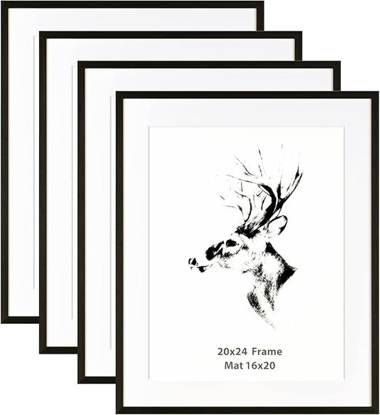 Yaetm 20x24 Black Picture Frame with Mat for 16x20 Set of 4, Solid Wood Gallery Wall Frame for Photos, Posters & Art Prints, Horizontal and Vertical Wall Mount (4 Pack, Anthracite Black)