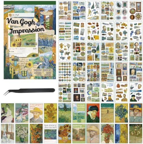 Aesthetic Oil Painting Sticker Book, 500+ Vintage Scrapbook Stickers for Adults and 20 A5 Scrapbook Papers, Ephemera Sticker Book for Junk Journal Supplies, Washi Stickers for Journalingg Scrapbooking by Ahmagen