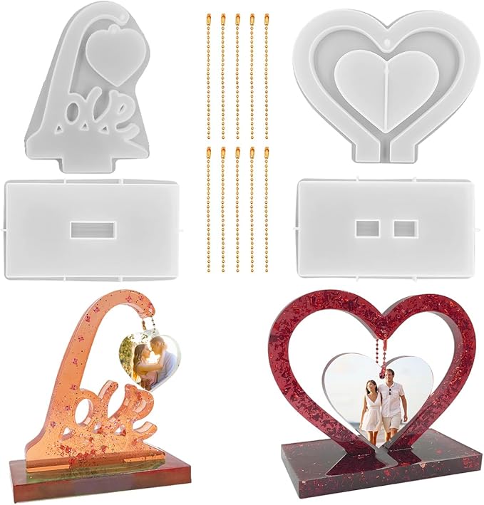 2 Set Large 3D Photo Frame Resin Molds, Love Heart Epoxy Resin Molds DIY Personalised Picture Frame Silicone Molds for Art Craft Home Decor Wedding Gifts, White