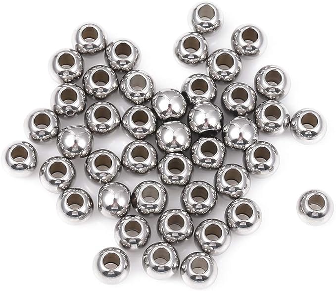 Stainless Steel Spacer Beads 6x5mm Round Loose Charm Caps Beads for DIY Jewelry Making 100pcs with 2.5mm Hole