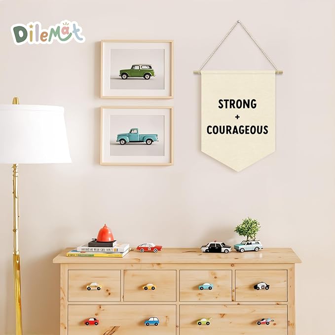 Positive Affirmations Wall Decor,Playroom Boy Nursery Wall Decor,Motivational Bible Verses Strong and Courageous Linen Pennant Banner,Homeshool Wall Art for Kids Room